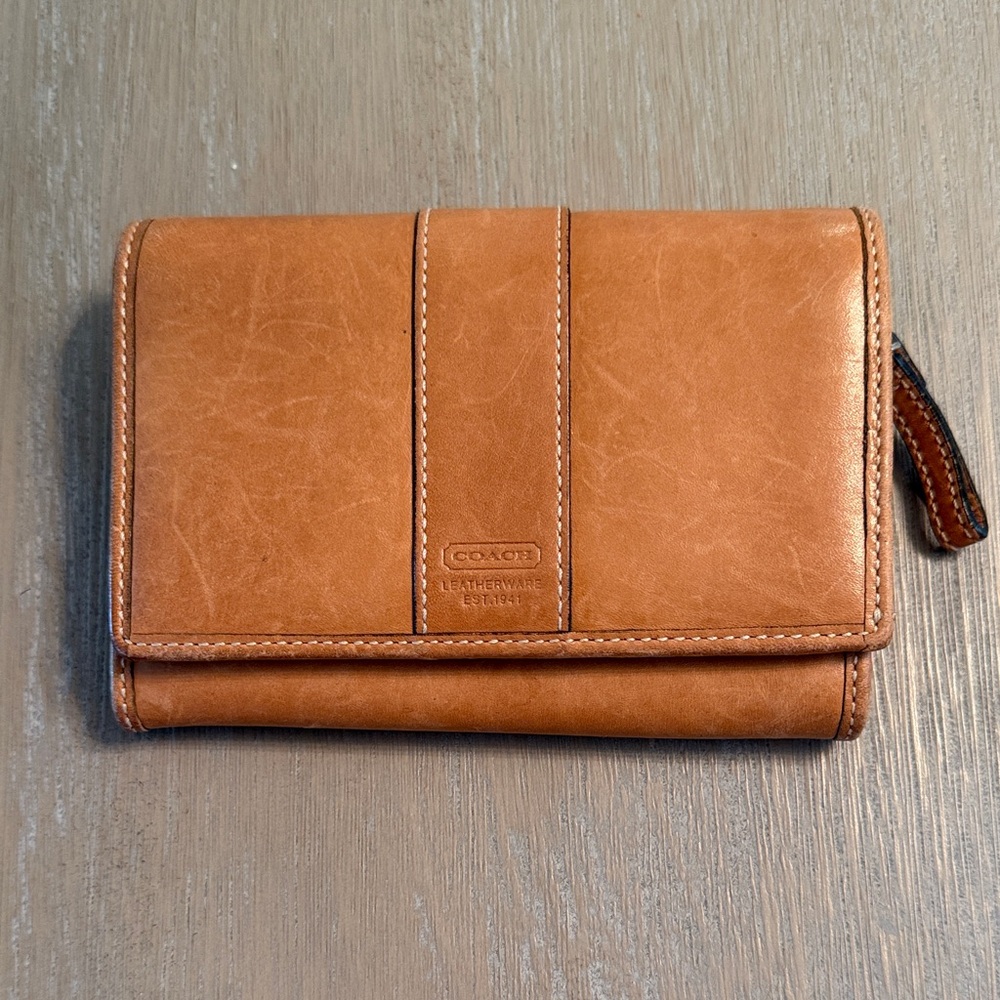 Coach Cognac Leather Fold Wallet